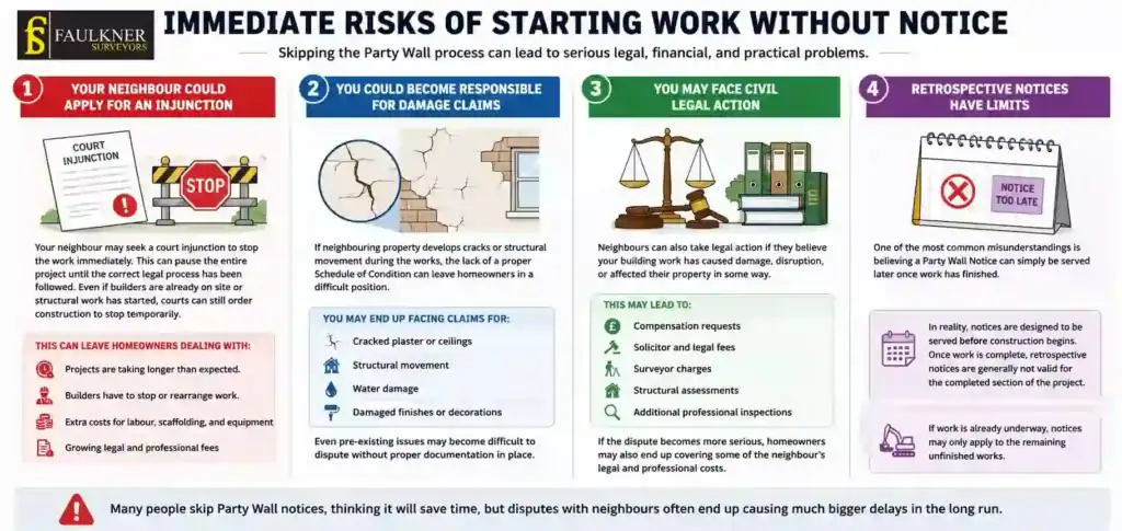 What Happens If You Start Work Without a Party Wall Notice? 1 Immediate Risks of Starting Work Without Party Wall Notice Cheltenham